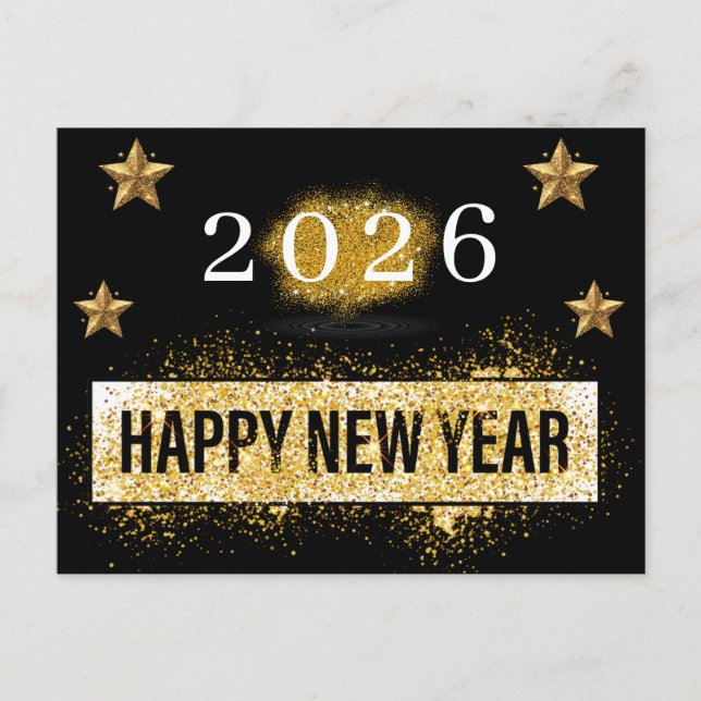 2026,Happy New Year ! Gold Glitter Stars  Postcard (Front)