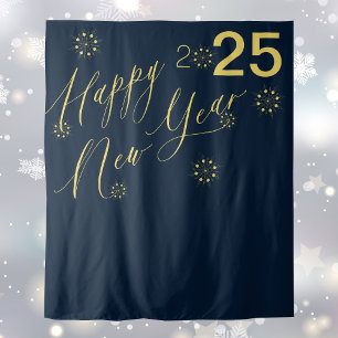 2026 Happy New Year gold navy photo booth backdrop Tapestry