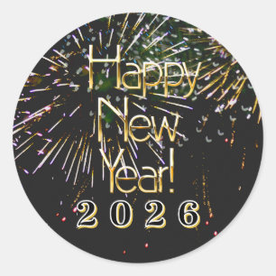 2026,Happy new year holiday Firework Merry Christm Classic Round Sticker