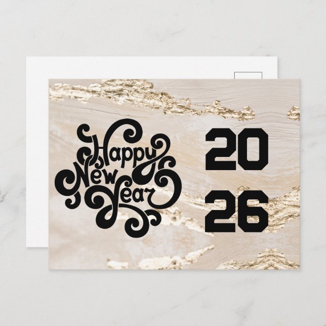 2026,Happy new year!Modern black and gold  Postcard (Front/Back)