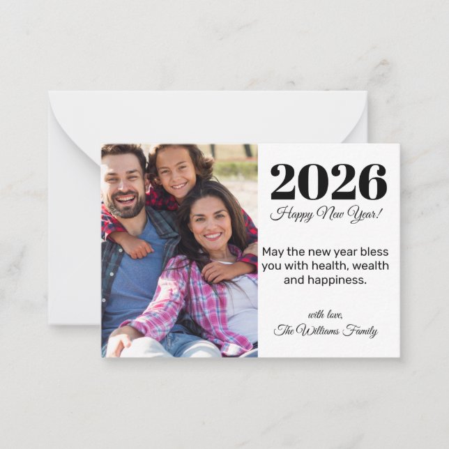 2026 happy new year,modern script, holiday photo card (Front)