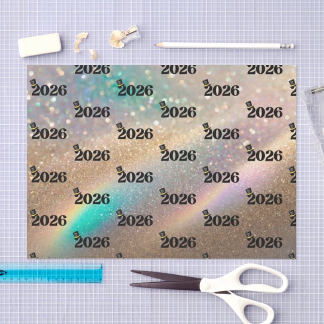 2026 happy new year pattern colourful glitters  tissue paper (Craft)