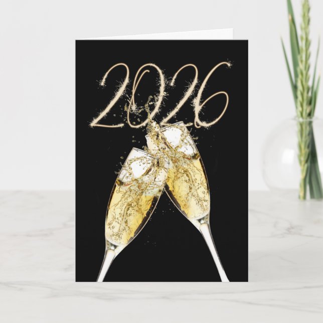 2026 Happy New Year Sparklers and Champagne Holiday Card (Front)