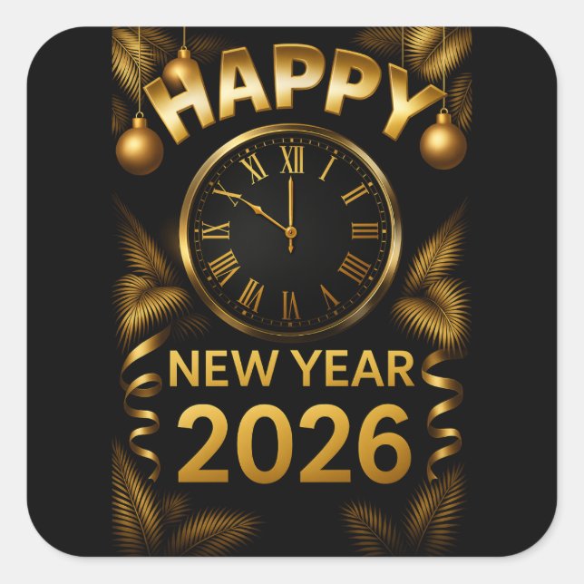  "2026 Happy New Year"  Square Sticker (Front)
