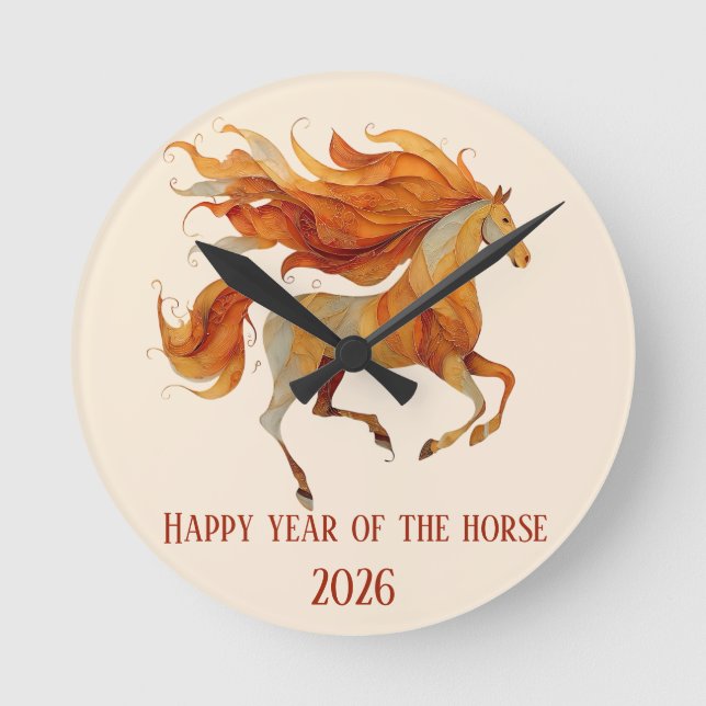 2026 Happy Year of the Horse Design Round Clock (Front)