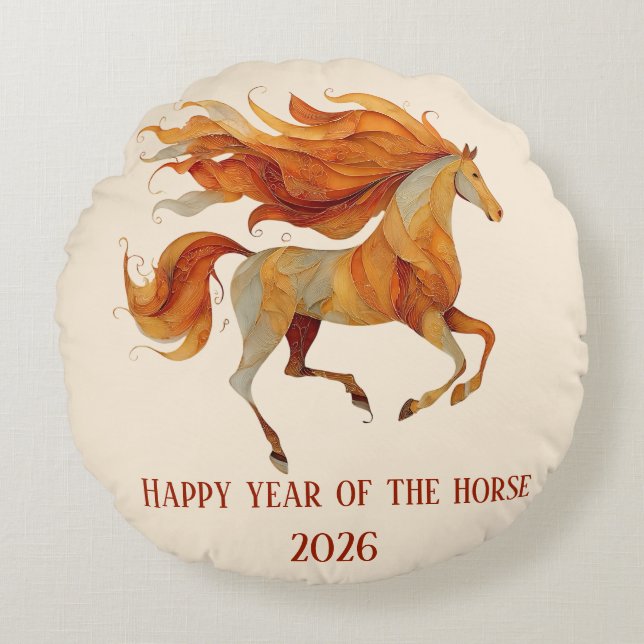 2026 Happy Year of the Horse Design Round Cushion (Front)