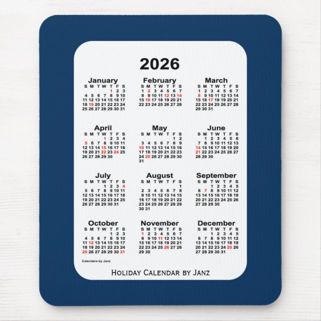 2026 Holiday Police Box Blue Calendar by Janz Mouse Mat (Front)