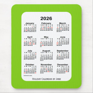 2026 Holiday Yellow Green Calendar by Janz Mouse Mat