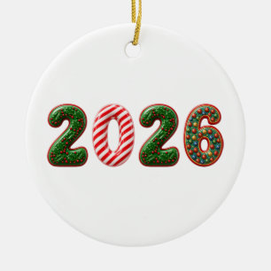2026 Holly Candy Cane Christmas Ceramic Tree Decoration