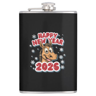 2026 Horse Zodiac Sign New Year Celebration.  Hip Flask