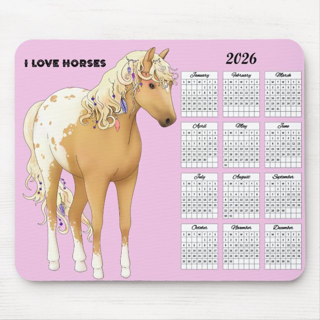 2026 I Love Horses Calendar Mouse Mat (Front)