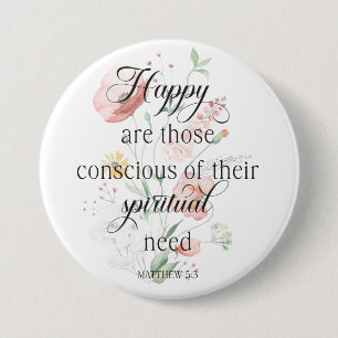 2026 JW Year Text Matthew 5:3 with Spring Flowers 7.5 Cm Round Badge