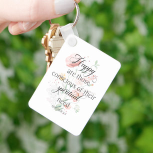 2026 JW Year Text Matthew 5:3 with Spring Flowers Key Ring