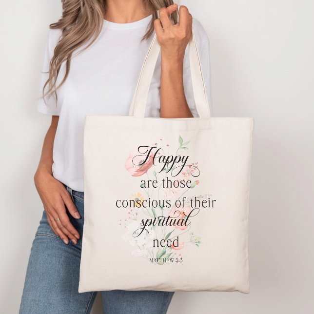 2026 JW Year Text Matthew 5:3 with Spring Flowers Tote Bag (Creator Uploaded)