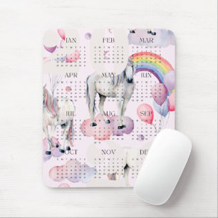 2026 Kids UnicornRainbow Moon Stars Calendar Mouse Mat