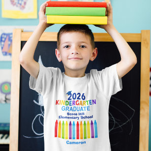 2026 Kindergarten Graduate Cute Crayon Custom Kids T-Shirt