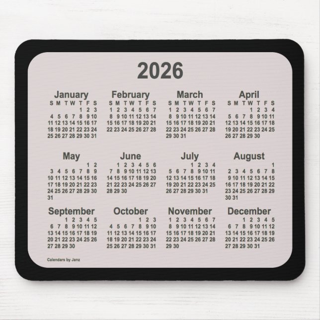 2026 La Boca on Black Calendar by Janz Two Tone Mouse Mat (Front)