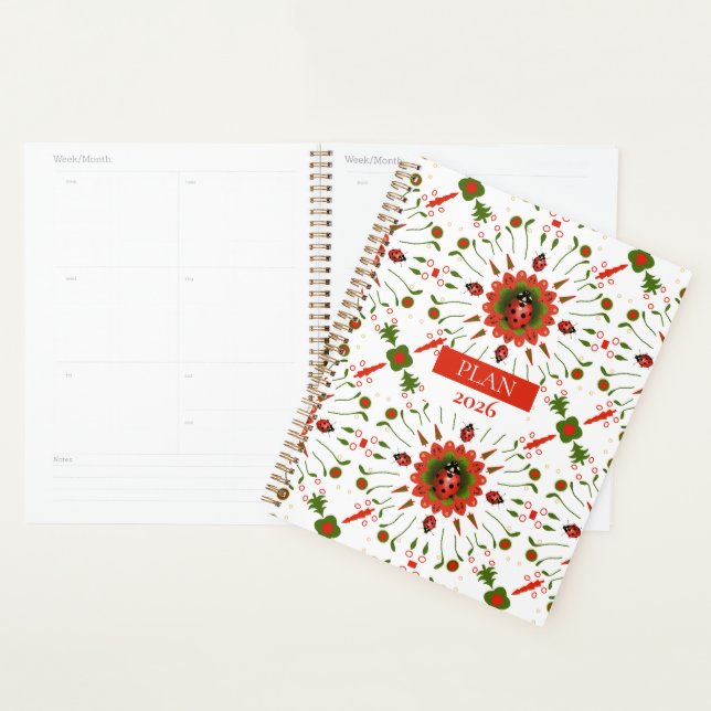 2026 Ladybug Red, White, Green Spiral Planner (Display)