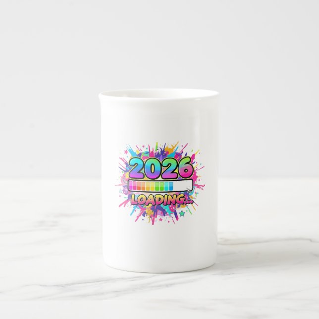 2026 Loading... Progress Bar Sticker Bone China Mug (Front)