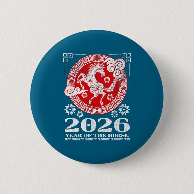 2026 Lunar Chinese New Year Fire Horse  6 Cm Round Badge (Front)