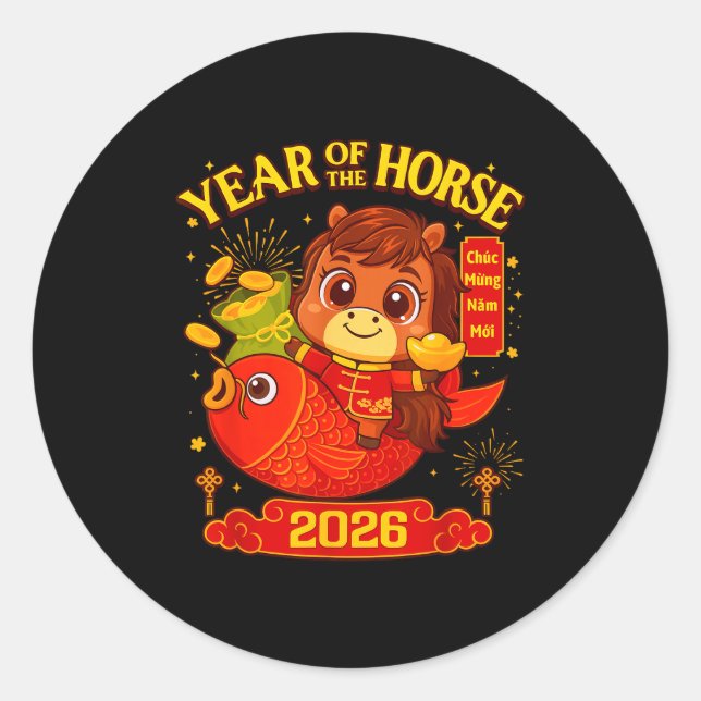 2026 Lunar New Year Horse Vietnamese Men Women Gir Classic Round Sticker (Front)