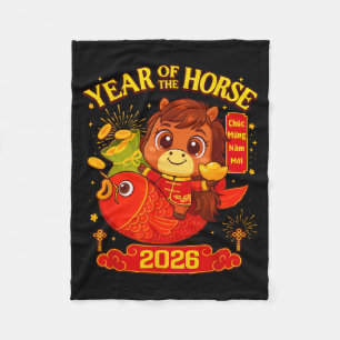 2026 Lunar New Year Horse Vietnamese Men Women Gir Fleece Blanket