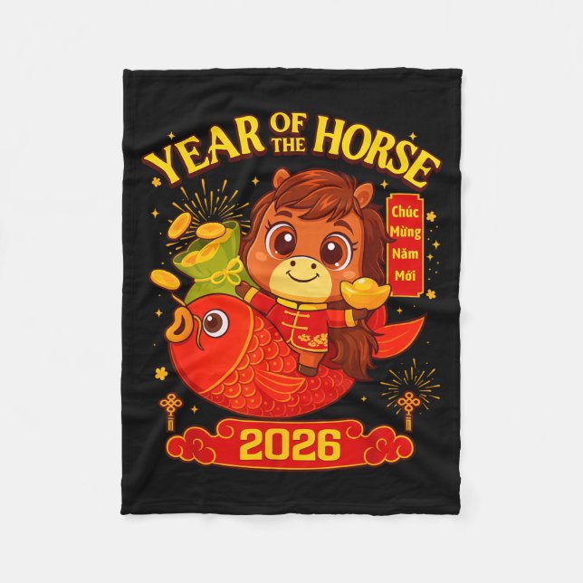 2026 Lunar New Year Horse Vietnamese Men Women Gir Fleece Blanket (Front)