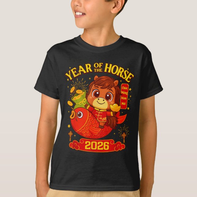2026 Lunar New Year Horse Vietnamese Men Women Gir T-Shirt (Front)