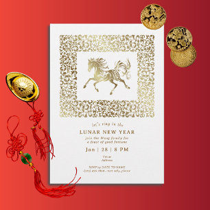 2026 Lunar New Year Of The Horse White Gold Party Invitation