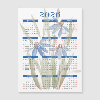 2026 Magnetic Calendar - Blue Daisies Watercolour