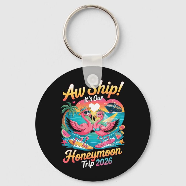 2026 Matching Honeymoon Cruise Flamingo Bride Key Ring (Front)