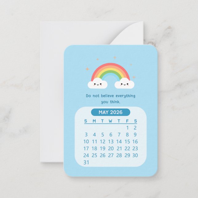 2026 May Monthly Cute Kawaii Motivational Calendar Card (Front)