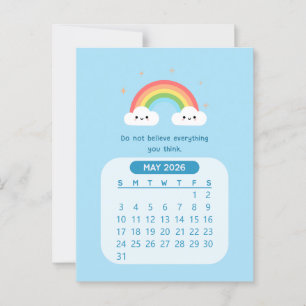 2026 May Monthly Cute Kawaii Motivational Calendar Postcard