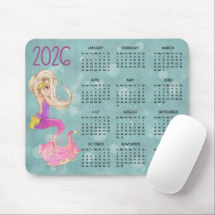 2026 Mermaid Desk Calendar Mouse Pad