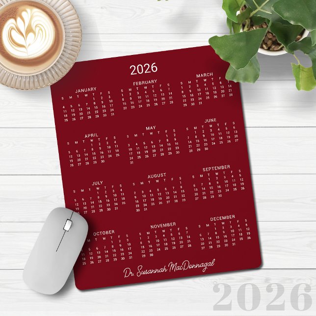 2026 Minimalist Burgundy Red Calendar Mouse Mat (2026 Minimalist Burgundy Red Calendar Mouse Pad)