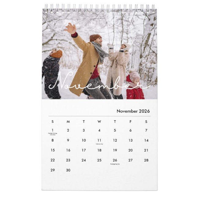 2026 Minimalist Script Custom Photo Calendar (Nov 2026)