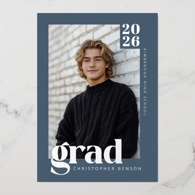 2026 Modern Blue 4 Photo Graduation Silver (Front)
