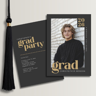 2026 Modern Charcoal Gold Graduation Party Invitation
