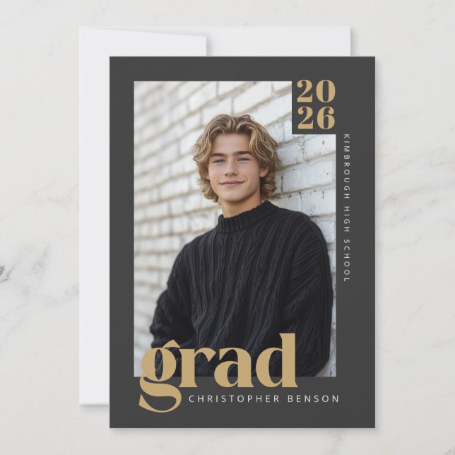 2026 Modern Charcoal & Warm Gold Graduation Invitation (Front)