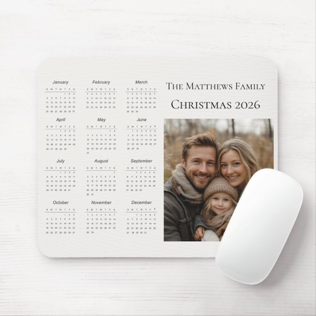2026 Modern Christmas Photo Calendar Mouse Mat (With Mouse)