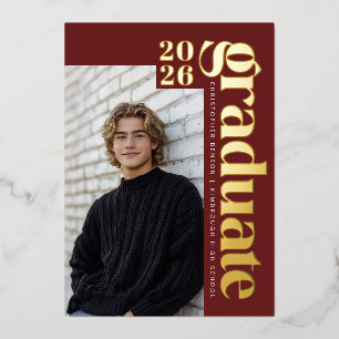 2026 Modern Dark Red Photo Graduation Gold