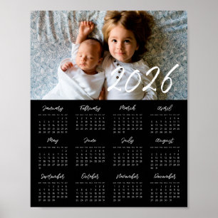 2026 modern family photo Black calendar Poster