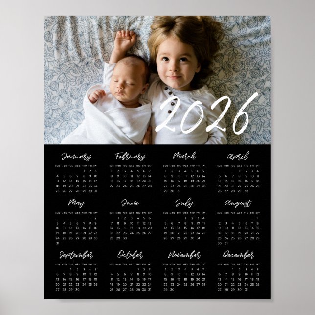 2026 modern family photo Black calendar Poster (Front)