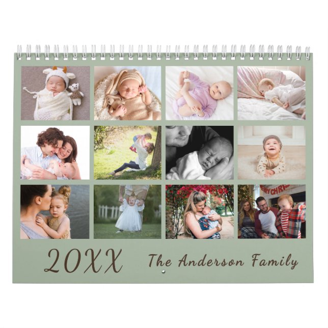 2026 Modern Family Photo Calendar – green & brown (Cover)