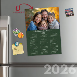 2026 Modern Green Holiday Photo Calendar