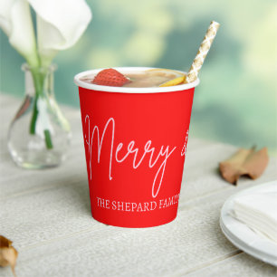 2026 Modern Merry and Bright Red Pink Christmas Paper Cups