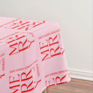 2026 Modern Merry and Bright Red Pink Christmas Tablecloth