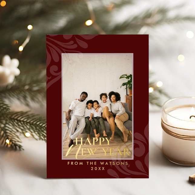 2026 Modern Minimal Festive Red New Year Foil Holiday Card (Creator Uploaded)