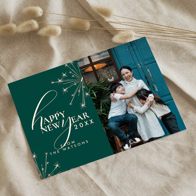 2026 Modern Minimal Photopop Teal Typography Foil Holiday Card (Creator Uploaded)