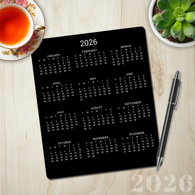 2026 Modern Minimalist Black Calendar Mouse Mat (2026 Modern Minimalist Black Calendar Mouse Pad)